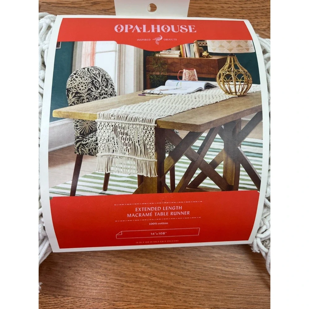 Opalhouse Extended‎ Length Macrame Boho Table Runner White 14